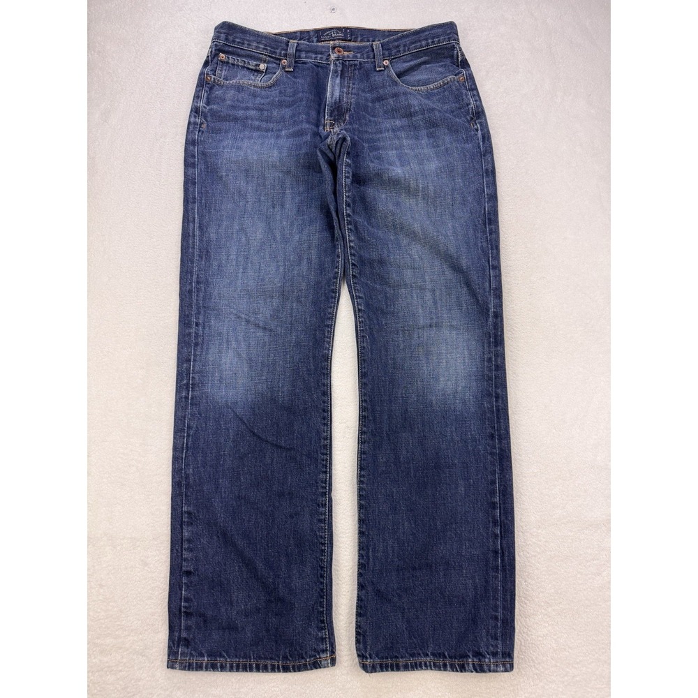 Lucky Brand Jeans Men 34x32 Blue 221 Original Straight Whisker Distress Denim